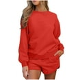 thumbnail image 5 of Efsteb Women 2 Piece Outfits Sweatsuit Casual Long Sleeve Pullover and Shorts Sets Travel Tracksuit (Red,M), 5 of 7