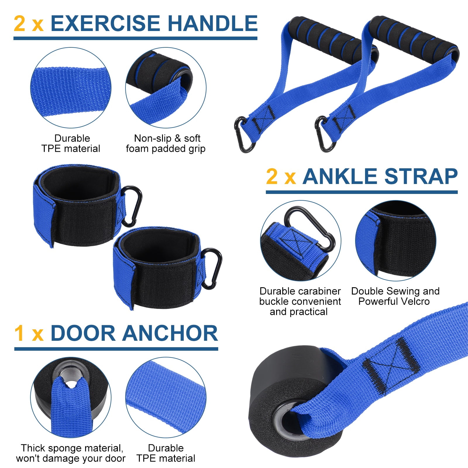 Uxcell Resistance Bands Set, 6 Level Exercise Bands for Working Out with Door Anchor/Handle/Ankle Strap/Pouch, 300LB & Blue & Grey- Fitting For(Women & Men Home/Gym Train/Yoga)