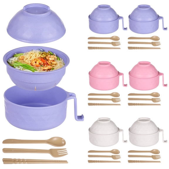 6 Pcs Microwave Ramen Bowls, PP Noodle Bowls with Spoons, Chopsticks, Forks, Ramen Cookers with Handles, Portable Noodle Cookers with Strainers for Colleges, Dorms, Apartments