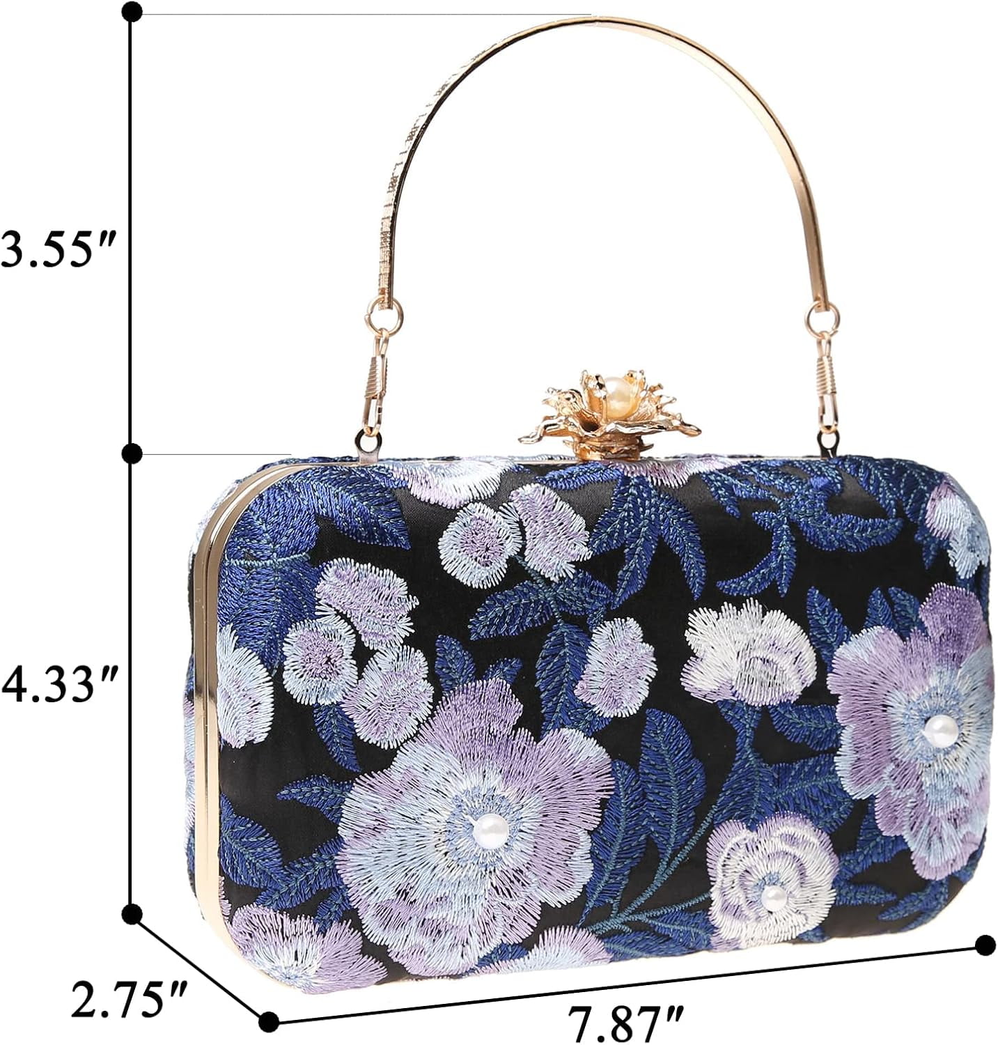 Womens Vintage Floral Embroidery Clutch Evening Handbag Shoulder Bags Purse for Wedding Party Prom