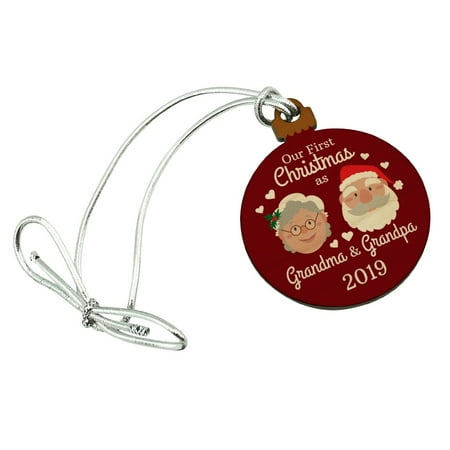 Angry Grandpa Christmas 2019 First Christmas as Grandma Grandpa 2019 Santa Mrs. Claus Mini Small Tiny Wood Christmas Tree Holiday Ornament ()