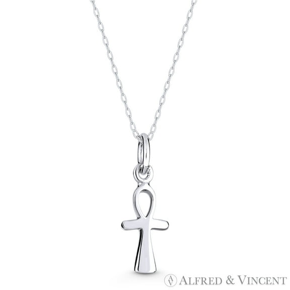 Egyptian Ankh Cross Key-of-Life Charm Pendant w/ Chain Necklace in Oxidized .925 Sterling Silver