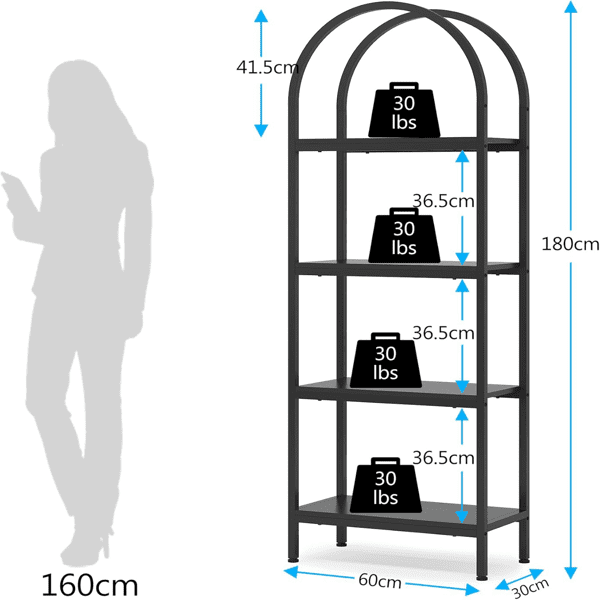 4-Tier Industrial Bookshelf, 120LBS Max Load, E1 Particleboard + Metal Frame, Multi-Functional for Home, Office, Balcony