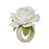 White Roses Flower Napkin Rings for Valentine's Wedding Mother's Day Dinners Decoration Table Accessories, Handcraft Floral Napkin Dining Napkin Rings, Burlap Cord Buckle Lunch Napkin Holder, Rustic