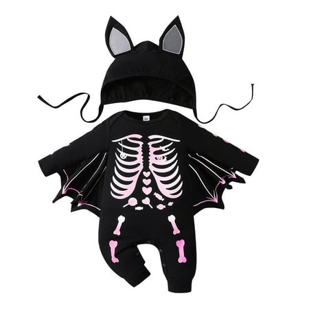 

Baby Clothes Baby Boy s Clothing Halloween Onesie Print Long Sleeve Bat Print Hat Black Clothes