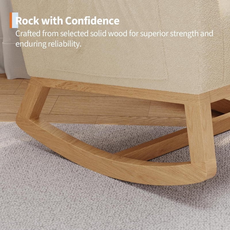 Rocking Chair for Nursery, Upholstered Glider Rocker with High Backrest and Padded Seat, Comfy Accent Armchair with Side Pocket for Bedroom, Living Room, Nursing Room