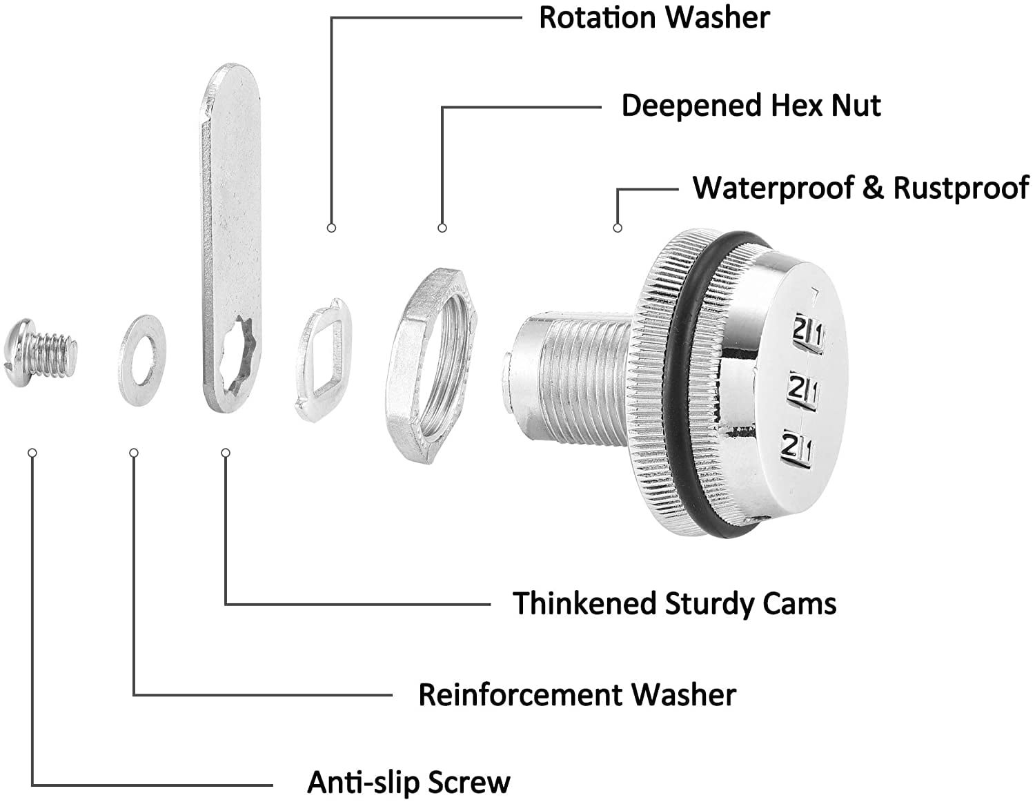 ABCISI 4 Pack Combination Cabinet Lock, Password Coded Cabinet Lock, Combination cam Locks with 3/4'' Cylinder Chrome Finish, Security Locks for Cabinet Deposit Box Mailbox, Silver
