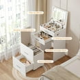 thumbnail image 5 of SELOOYE 3 in 1 Vanity Desk, Compact Vanity with 3 Drawers, Makeup Desk with Flip-up 3 Colors Lighting Mirror and Cushioned Stool, Small Vanities Nightstand Perfect for Bedroom, White, 5 of 7