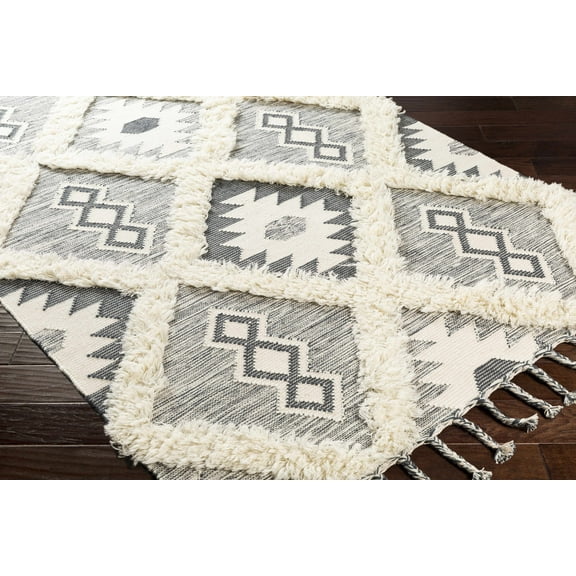 Hauteloom Sultan Wool Living Room, Bedroom Area Rug - Bohemian, Transitional - Plush Pile - Charcoal, Ivory - 2' x 3'