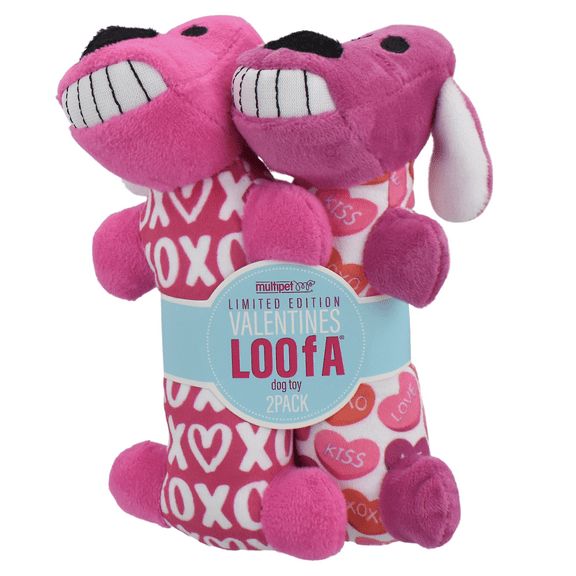 Multipet Valentine’s Day Small Plush Loofa Dog Toy with Love Theme, 2 Pack
