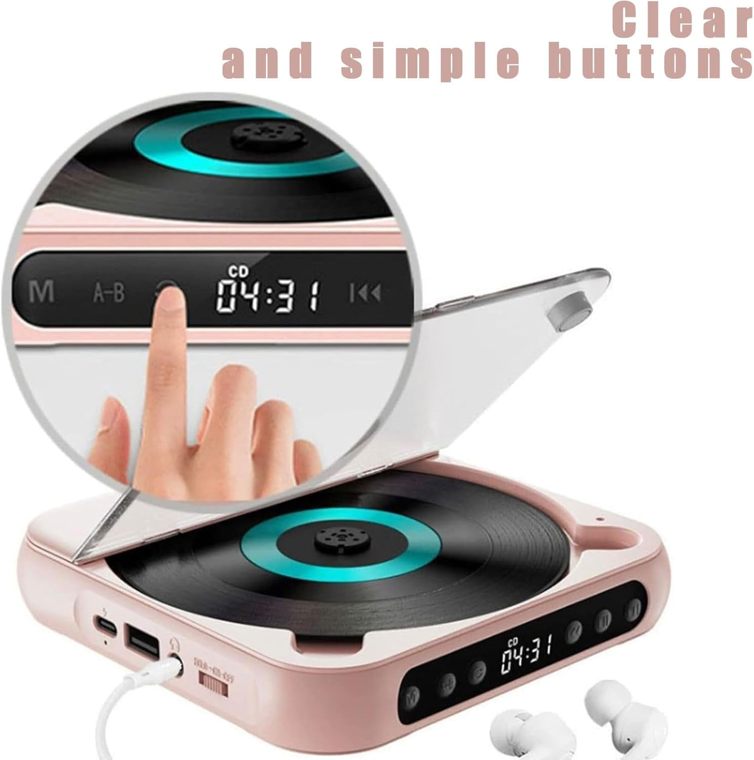 Yuguz Portable Cd Player, Yuguz Portable 5.3 Bluetooth Rechargeable Cd Player, Megicot Portables Cds Players, Rechargeable, Supports USB and Repeat Modes for Home, Office, Travel