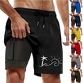 thumbnail image 3 of FUZHIQ Men Plus Size Shorts Loose Fit Solid Color Quick Dry Pool Swimming Trunks with Compression Liner Stretch Fabric Swimwear Bathing Suits,S, 3 of 5