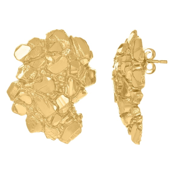 10K Yellow Gold Mens Fashion Nugget Stud Earrings