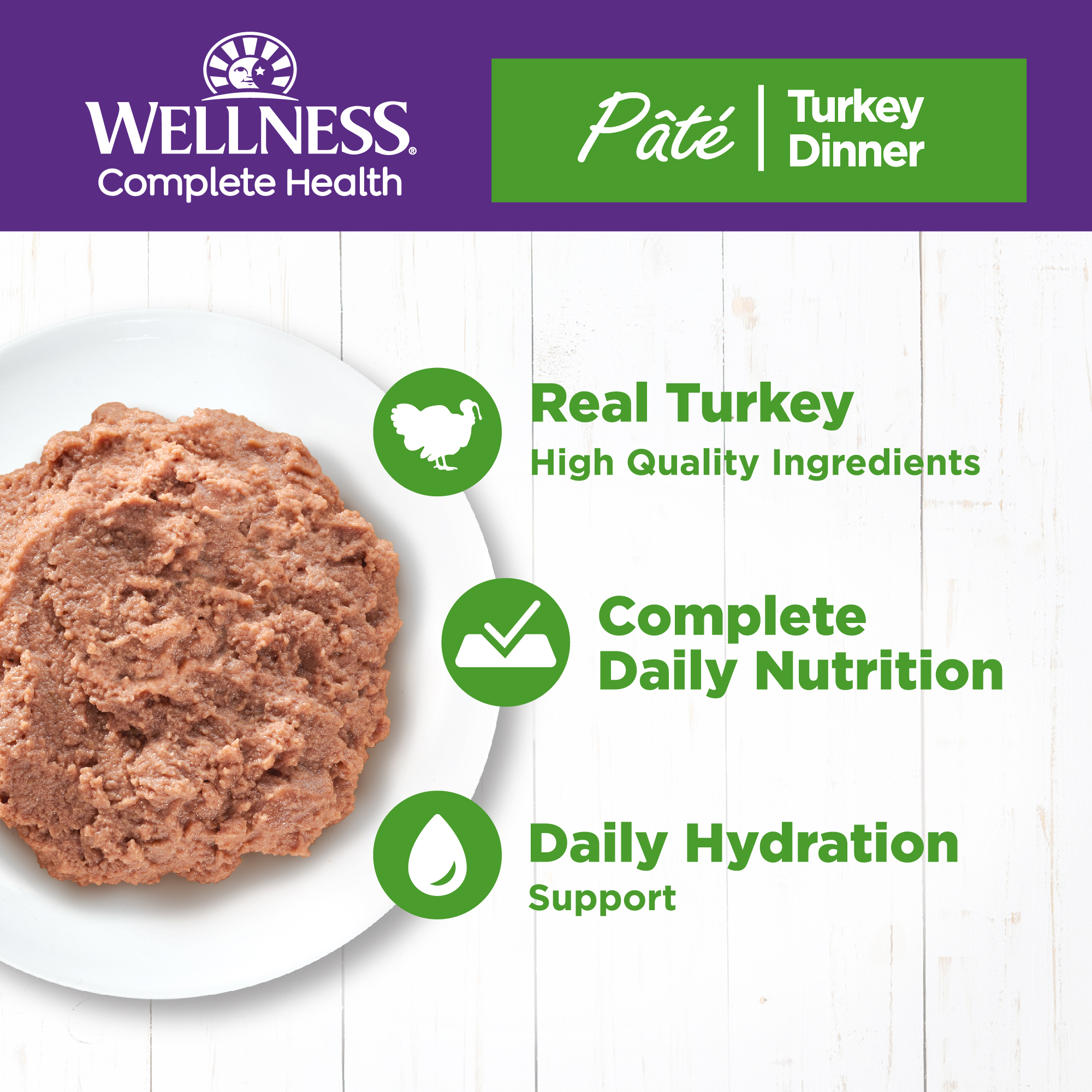 Wellness Complete Health Grain Free Canned Cat Food, Turkey Dinner Pate, 12.5 Ounces (Pack of 12) - image 2 of 9
