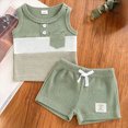 thumbnail image 2 of Toddler Boy Summer Outfits Baby Boys Cloting Set 2 Piece Outfit Color Block Striped Sleeveless Top Drawstring Shorts Casual Daily Wear, 2 of 7