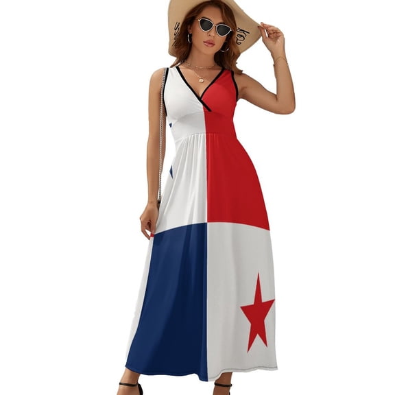 Panama Flag Womens Night Club Maxi Dress V Neck Sleeveless Bohemia Long Dresses