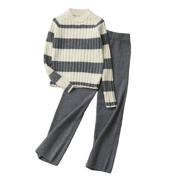 CYRBOKO Girls Outfit Sets, Casual Elastic Waist Long Sleeve Casual Sweaters and Pants Gray Size 4-13 T