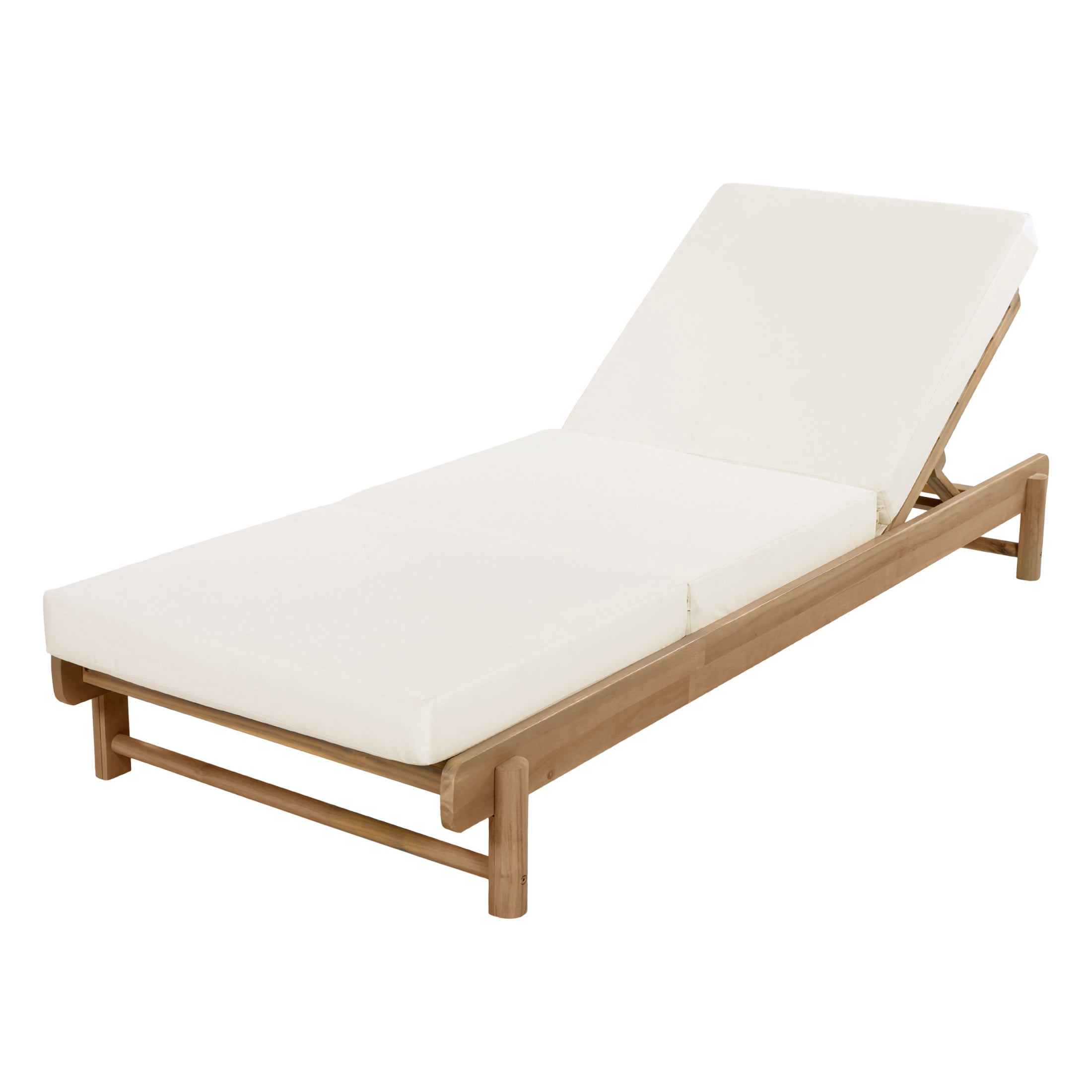 Christopher Knight Home Outdoor Chaise Lounge with 3-Fold Cushion, Adjustable Backrest, Light Teak + Cream