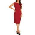 thumbnail image 2 of INSPIRE CHIC Office Dress for Women's Cap Sleeve Work Belted Elegant Sheath Dress S Red, 2 of 6