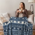 thumbnail image 5 of Tirrinia Snowflake Sherpa Throw Blanket 50"" x 60"", Super Soft Fluffy Sherpa Throw TV Blanket Decorative Blanket for Bed Couch Holidays | Catalonia series | Blue, 5 of 7
