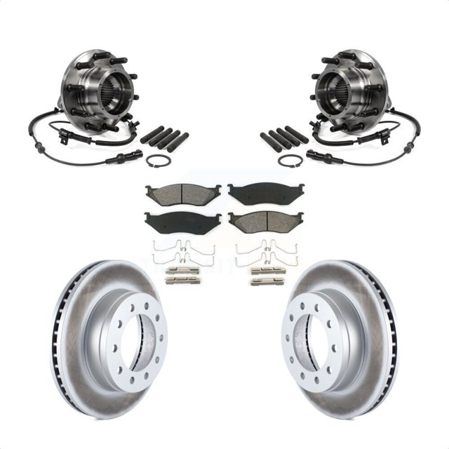 Transit Auto Front Hub Bearing Assembly Coated Disc Brake Rotors and Semi-Metallic Pads Kit for Car 2005-2010 Ford F-550 Super Duty 4 X with Dual Rear Wheels KBB-104315