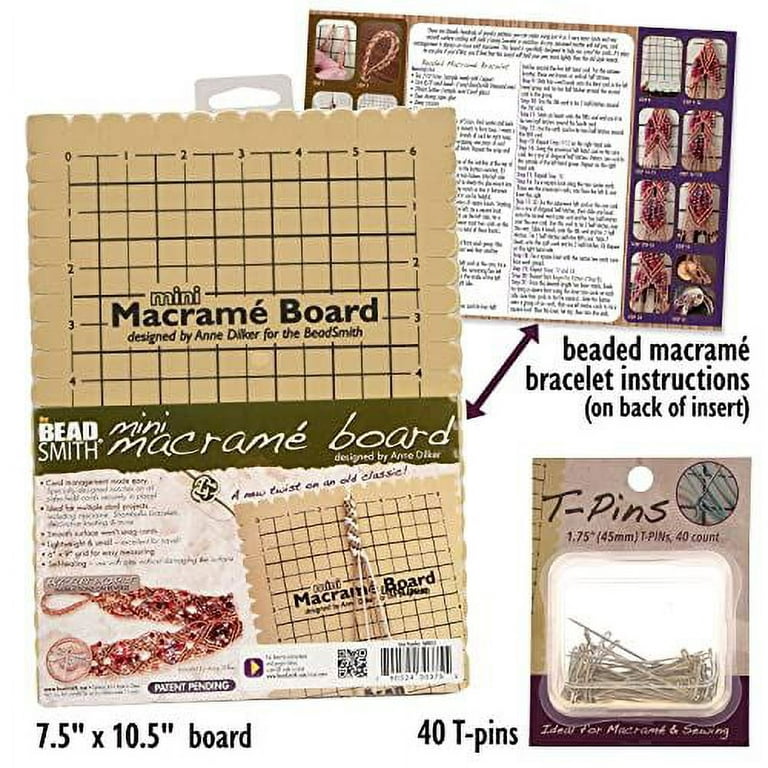 The Beadsmith Mini Macrame Board, 7.5 x 10.5 inches, 0.5 inch thick foam, 6  x 9 grid for measuring, bracelet project with instructions included,  create macrame and knotting creations 