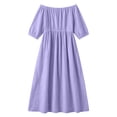thumbnail image 5 of Women's off-the-Shoulder Cotton Linen Blend Dress Short Sleeve Lace Trim Casual Midi Dress with Side Slit for Summer Beach Vacation Purple XXL(XXL), 5 of 7
