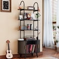 thumbnail image 2 of Tall Record Player Stand, Black Vinyl Storage Cabinet, 4 Tier Bookshelf with Sliding Doors, Fluted Media Shelf, Black-1, 2 of 8