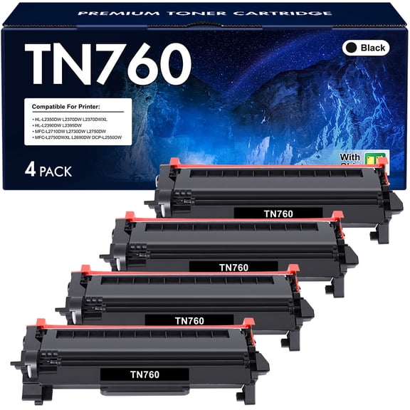 Vipink Compatible for Brother TN760 TN-760 TN730 TN-730 Toner Cartridge MFC-L2710DW MFC-L2750DW HL-L2350DW HL-L2370DW HL-L2395DW HL-L2390DW DCP-L2550DW MFC-L2717DW Printer Ink (Black, 4 Pack)