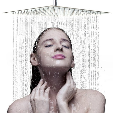 Dilwe 12 Inch Rain Shower Head, High Pressure Stainless Steel Bath Shower,Rainfall Showerhead Waterfall Body Covering with Silicone Nozzle(12''