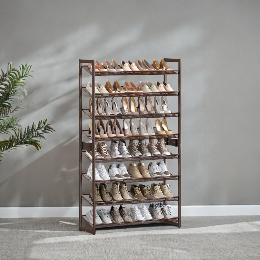 Shoe Rack, 8-Tier Shoe Organizer, Metal Shoe Storage, Entryway, Set of 2, 4-Tier Stackable Shoe Shelf, with Adjustable Flat or Angled Shelves