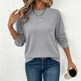 thumbnail image 5 of Oiangi Crew Neck Sweater for Women Long Sleeve Soft Knitted Shirts Fall Base Layer Pullover Basic Jumper Tops Gray 2XL, 5 of 9