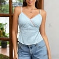 thumbnail image 2 of WEIWEN Womens Spaghetti Strap Tank Top Lace Wrap Deep V Neck Cropped Tops for Women Coquette Camisole Going Out Cami Shirts tx01-Blue, L, 2 of 4