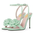 thumbnail image 2 of FSJ Women Open Toe Flower Sandals Ankle Buckle Strap Stiletto High Heels Charming Dressy Bridal Shoes Size 8 Green, 2 of 6