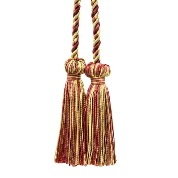 Decorative Double Tassel Curtain and Drapery Tieback / Holdback, 3" Tassel (7.5cm), 27" Spread (68.5cm) # CCT, Bistro Beige #PR02 (Golden Beige, Wine Red, Yellow Gold) Sold Individually