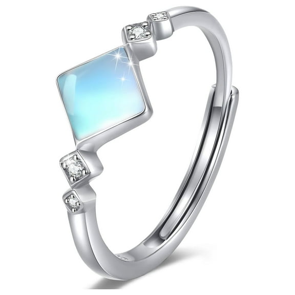 AOVEAO Moonstone Ring for Women Charms Sterling Silver Rings 18K White Gold Plated Adjustable Fashion Rings Jewelry Birthday Valentine's Day Xmas Gift for Girlfriend Wife Daughter