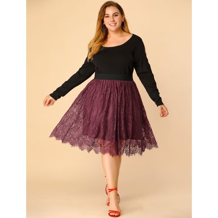 Unique Bargains Women's Plus Size Skirts High Waist A-line Lace Skirt 4X Burgundy | Walmart Canada
