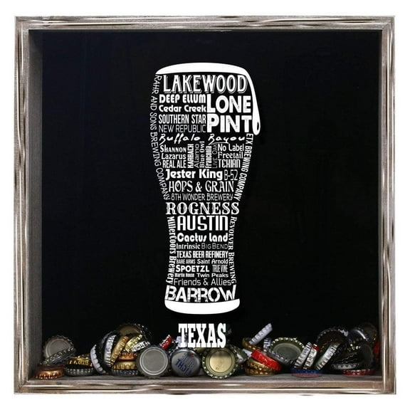 Torched Texas Beer Cap Shadow Box Wall Mount Decor 13"x13"x3" Gray