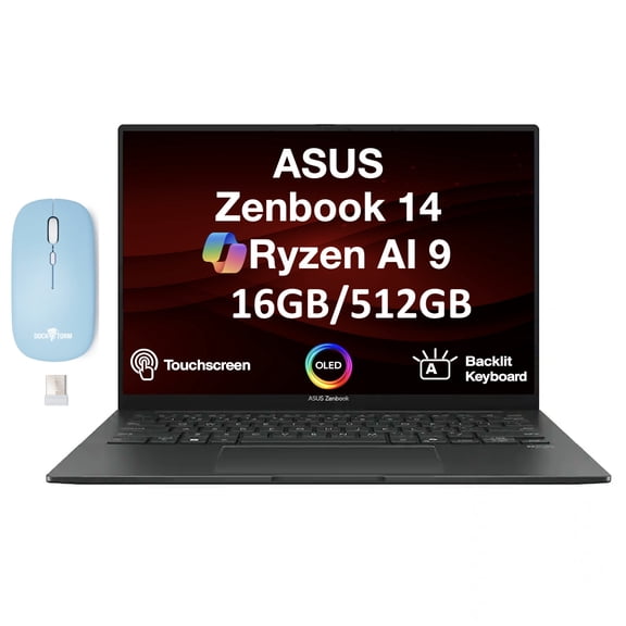 ASUS Zenbook 14 14in OLED Touch Laptop Ryzen AI 9 465 16GB 512GB SSD Win11 Pro w/DKZ Wireless Mouse