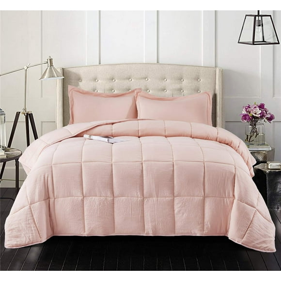 3pc Down Alternative Comforter Set - All Season Reversible Comforter with Two Shams (King/Cal King, Pre-Washed Pink)