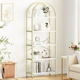 thumbnail image 1 of Bookshelf 5 Tier Bookcase Arched Display Racks Tall Standing Bookshelves Metal Frame Modern Storage Rack Shelf Large Wood Book Shelf for Bedroom, Living Room, Home Office, White/Gold, 1 of 9