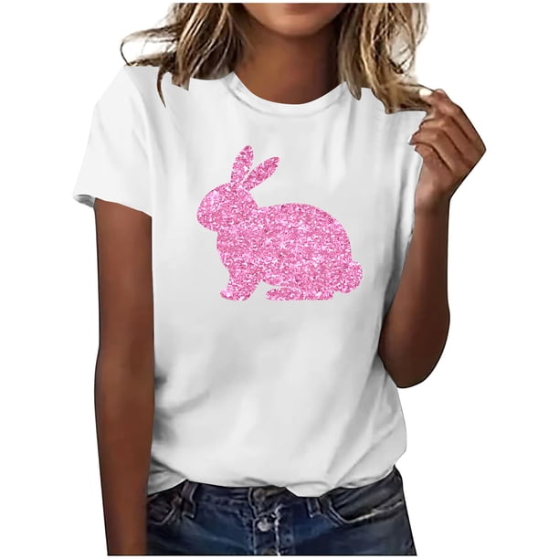 Mujeres Manga Corta de Verano Tops Pascua Impresa Cuello Redondo, Blusa de Moda Casual para la Primavera