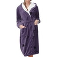 thumbnail image 2 of Women's Star Print Fleece Bathrobe, Long Length Plush Robe, Soft Cozy Loungewear, Knee Length Gown with Pockets, Comfortable Spa Style Robe for Women Purple L, 2 of 5