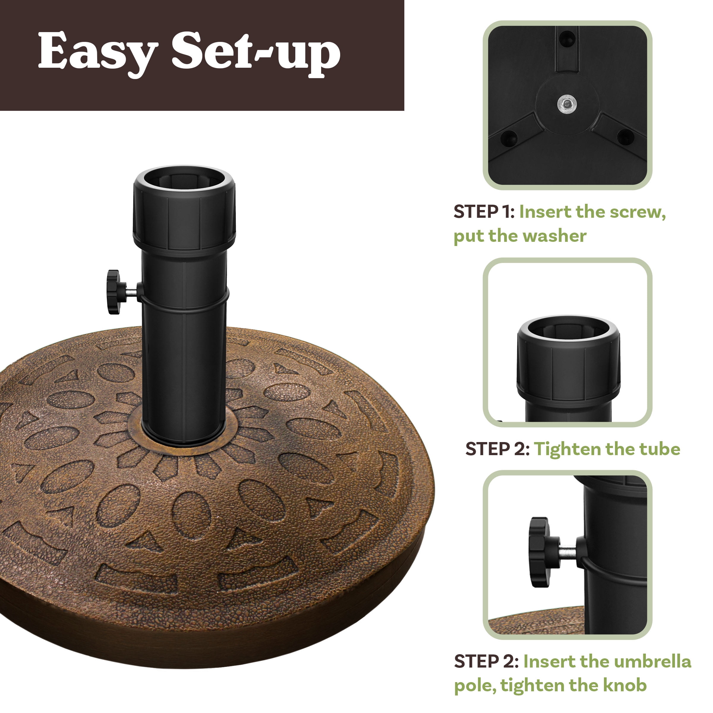 Pure Garden 34lb Resin and Cement Outdoor Patio Umbrella Base, Bronze