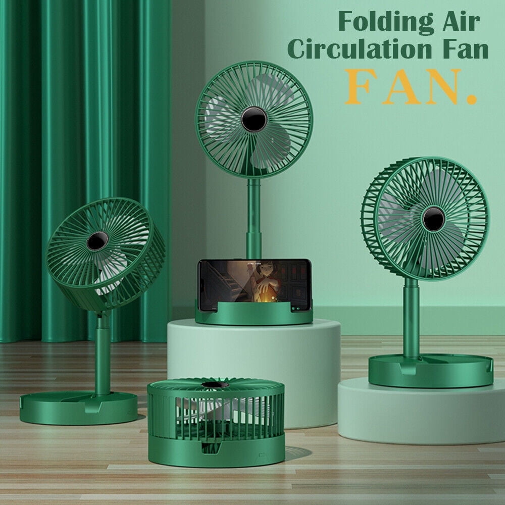 JLLOM Foldable Table Desk Fan,3-Speeds Portable USB Rechargeable Telescopic Floor White Compact Cooling