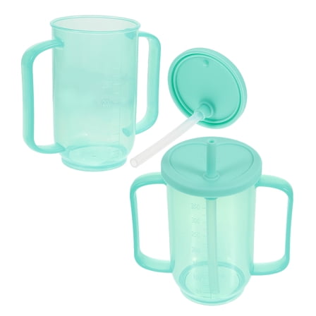OUNONA 2Pcs Hospital Cup with Lid and Straw Light Green for Disabled Adults