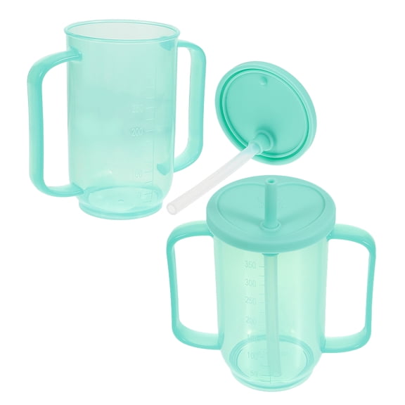 OUNONA 2Pcs Hospital Cup with Lid and Straw Light Green for Disabled Adults
