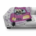 thumbnail image 3 of Pug Soft Flannel Fleece Throw Blanket, Dog Driving on the Pink Car Girly Design Happy Moments and Love Animals Print, Cozy Plush for Indoor and Outdoor Use, 50" x 60", Pink Yellow, by Ambesonne, 3 of 6