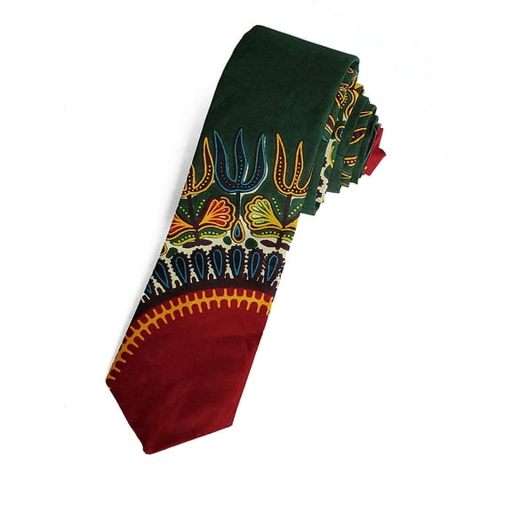 Green Dashiki African Print Necktie with Pocket Square