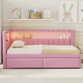 thumbnail image 3 of Euroco Upholstery Twin Size Platform Bed, Sofa Bed with USB Charging Station, LED Light Belt and 2 Drawers, Pink, 3 of 13